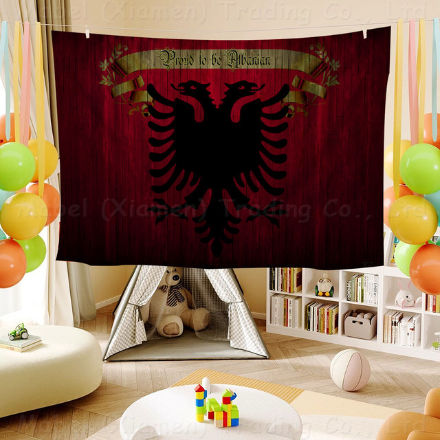 Rastar Albanien-Flagge als rechteckiges Textil-Banner in Rot für Partys und Werbung, B/H: 70 x 50 cm - Bild 1