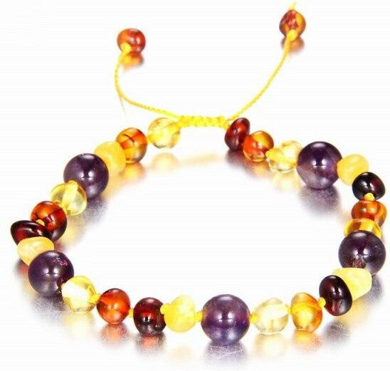 Bernsteinarmband, Amethyst, Bunt, Unisex, 12 cm + 6 cm - Bild 1