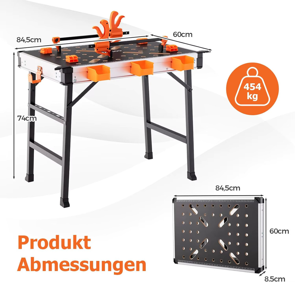 GOFLAME Klappbarer Arbeitstisch als Werkbank mit Metallrahmen, 2 Schnellklemmen, 4 Klemmhaken und 3 Werkzeugkästen - Bild 4