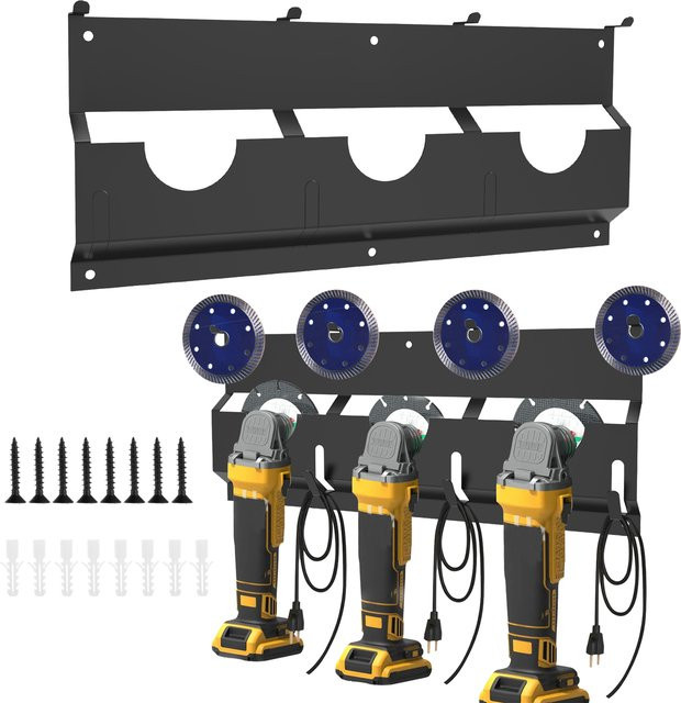Toorise Wandmontierter Werkzeugständer aus Metall mit 3 Steckplätzen für Winkelschleifer und Polierer als platzsparender Multitool-Organizer für Garage und Arbeitsplatz - Bild 1