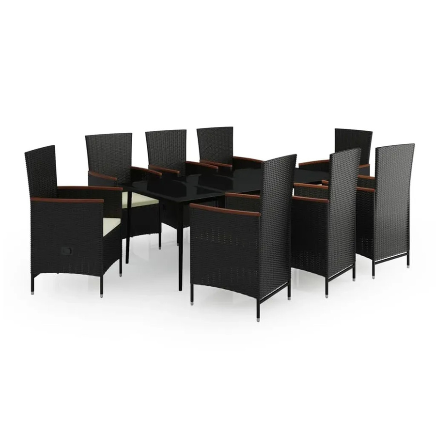 vidaXL 9-teilige Garten-Essgruppe aus PE-Rattan und Akazienholz in Schwarz mit Kissen und Glastisch - Bild 2