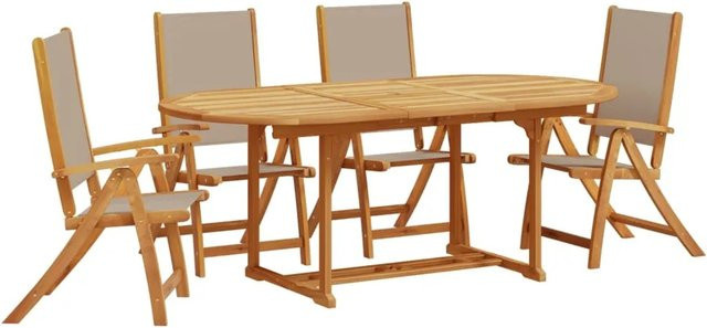 vidaXL 5-tlg Garten-Essgruppe Modell 9 aus Akazien-Massivholz und Textilene in Taupe und Braun, ausziehbar - Bild 1