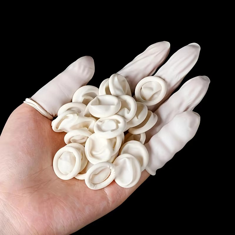 100 Stück Einweg-Fingerspitzen-Schutzhandschuhe aus Latex in Weiß, rutschfest und antistatisch - Bild 3