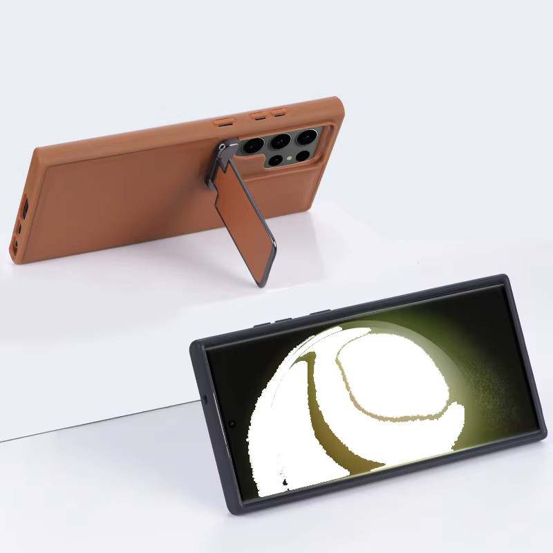 Stoßfeste Metall Schutzhülle mit Objektiv-Flip-Halterung für Samsung S25 Ultra, S24 Ultra und S23 in Braun - Bild 4
