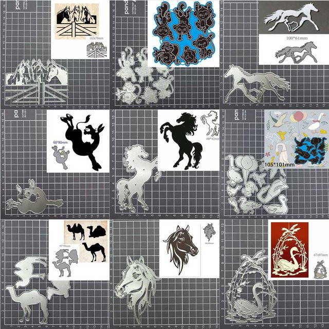 Metall Stanzformen mit Tierfiguren wie Pferden, Kamelen, Eseln, Affen und Gänsen für DIY Scrapbooking, Album und Karten-Dekoration - Bild 1