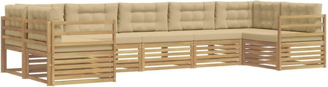 vidaXL Outdoor-Sofagarnitur 7-tlg. aus Akazienholz mit Kissen in Weiß und Beige - Bild 1