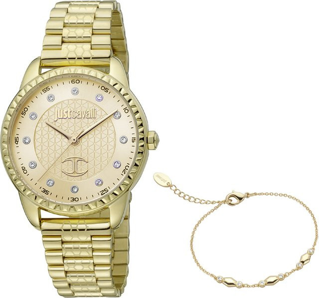 Just Cavalli Damenuhr, Edelstahl, Gold, Quarz, Diamantbesetzt, 34 mm - Bild 1