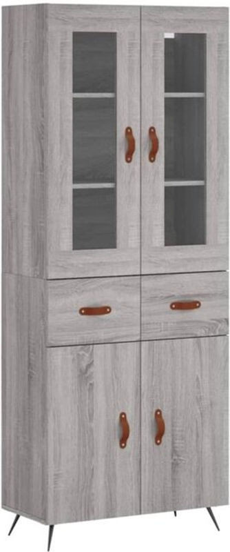 Vidaxl Highboard in Grau im skandinavischen Design aus Holzwerkstoff, Glas und Metall, B: 69,5 cm, T: 34 cm, H: 180 cm - Bild 1