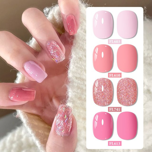 Four Lily Nagelgel Set, Nude Rosa Glitter, 4 x 10 ml, Schimmernd - Bild 1