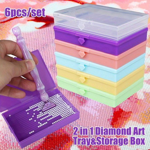 6er Set Diamantkunst Aufbewahrungsboxen aus Kunststoff in Transparent und Multicolour für DIY Perlen und Bastelzubehör - Bild 1