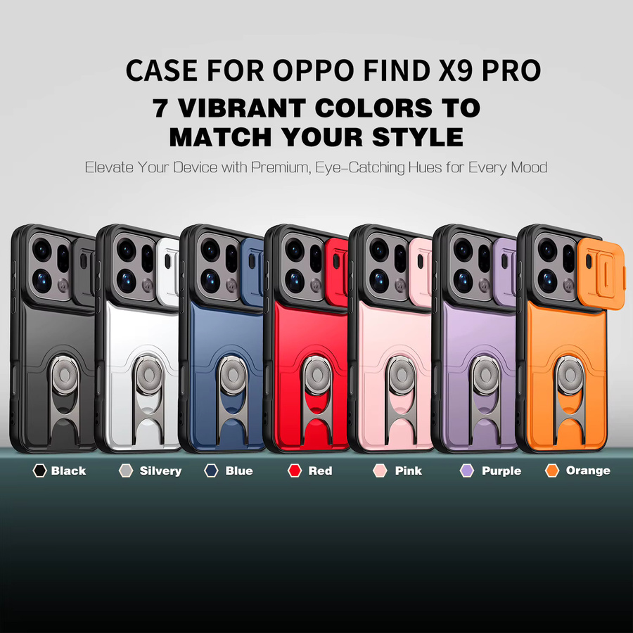 DIXSG Schutzhülle mit Metallring-Ständer und Schiebefenster für OPPO Find X9 Pro, stoßfest, TPU-Rahmen und Hartplastik-Rückseite, Pink oder Black - Bild 6
