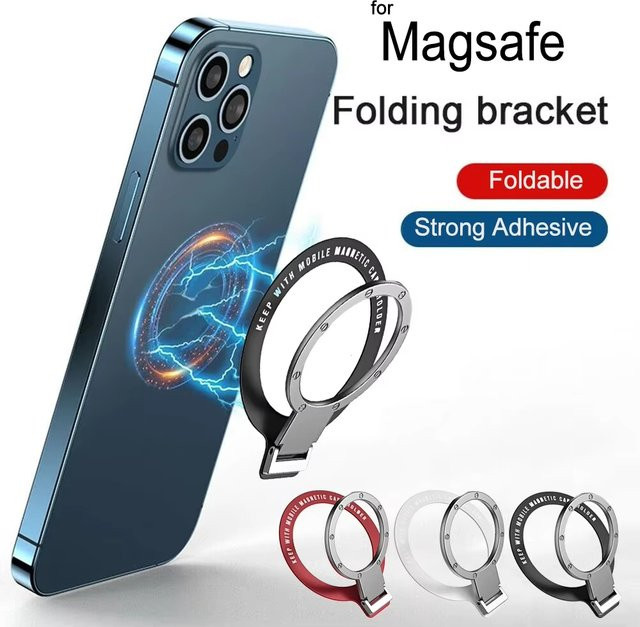 Magnetischer Handy-Ringhalter in Schwarz für iPhone und Samsung mit MagSafe-Kompatibilität und abnehmbarer Halterung - Bild 1