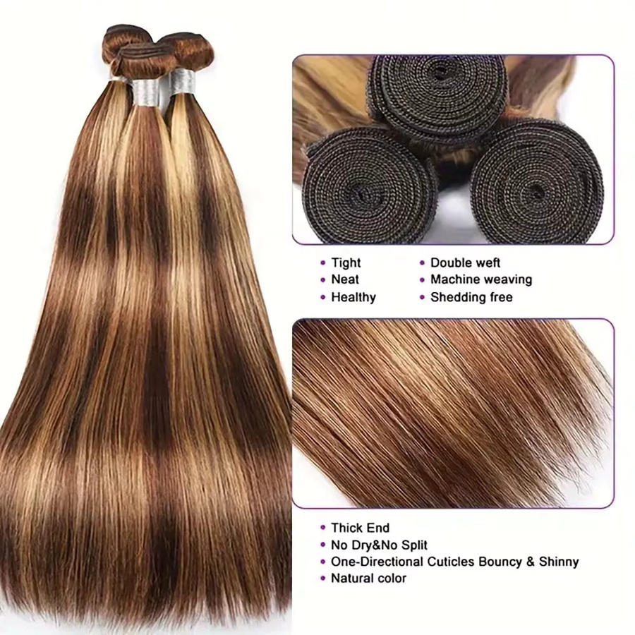 BELEXTENS Highlight Straight Bundles, Brasilianisches Echthaar, Ombre Honigblonde - Bild 5