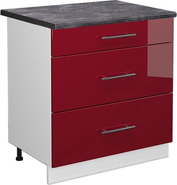 Vicco Küchenunterschrank Fame-Line Bordeaux Hochglanz Weiß mit 3 Schubladen Anthrazit B: 80 cm - Bild 1