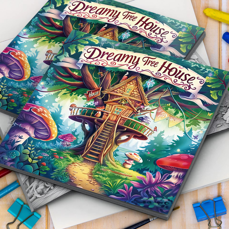 Dream Tree House Malbuch für Erwachsene mit 20 Seiten zum Stressabbau und für kreative Graffiti-Malereien in Mehrfarbig - Bild 2