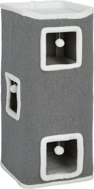 PawHut Kratztonne Grau mit Katzenhöhle und Spielball, vierstöckiger Kratzbaum für 1-2 Katzen, Höhe: 100 cm, B/T: 41 x 41 cm - Bild 1