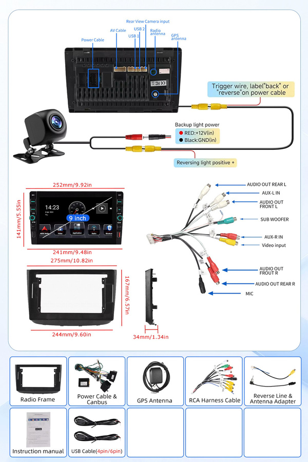 ESSGOO Android 15 Auto-Multimedia-Player mit 9 Zoll IPS-Bildschirm für Mercedes-Benz Vito W639 und Viano W639 (2003 - 2015), Apple CarPlay, 4+64G, Schwarz - Bild 3