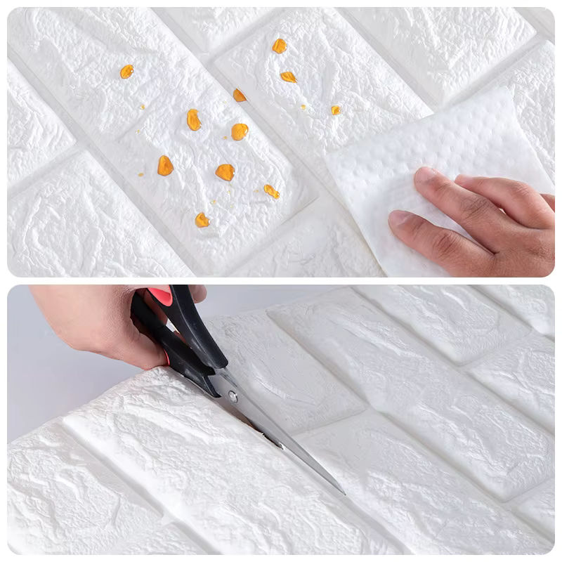 ctzsoop Selbstklebende 3D Schaumtapete in Ziegelmuster, Farbe: Silber, Material: PVC, Breite: 70 cm, Höhe: 100 cm - Bild 3
