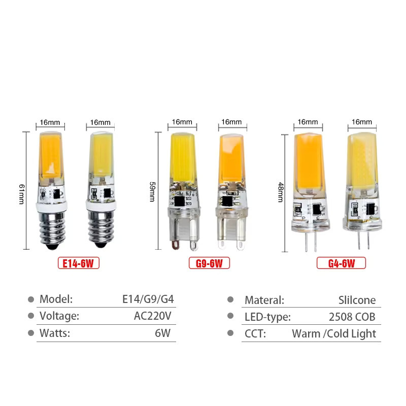 5er Set LED Glühbirnen GRZBI COB Leuchtmittel in Warmweiß für E14 G4 G9 Fassungen - Bild 1
