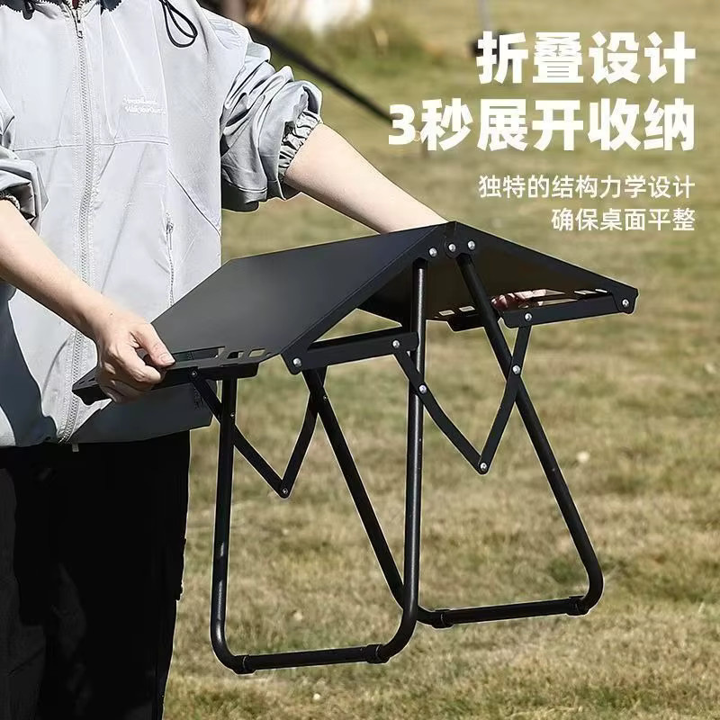 LIUSHADUOLA Klappbarer Campingtisch aus Metall in Schwarz, Rechteckiger Outdoor-Picknicktisch für Garten und Camping - Bild 2