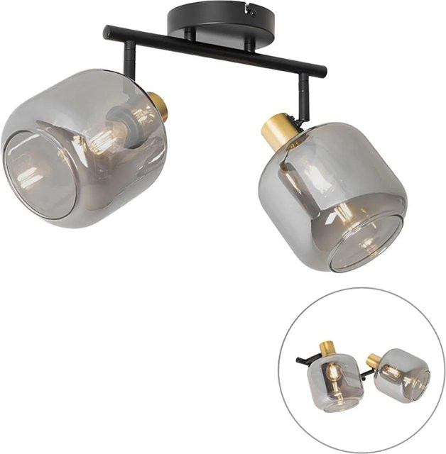 QAZQA Deckenlampe Zuzanna 2-flammig in Schwarz und Gold mit Rauchglas, dimmbar - Bild 1