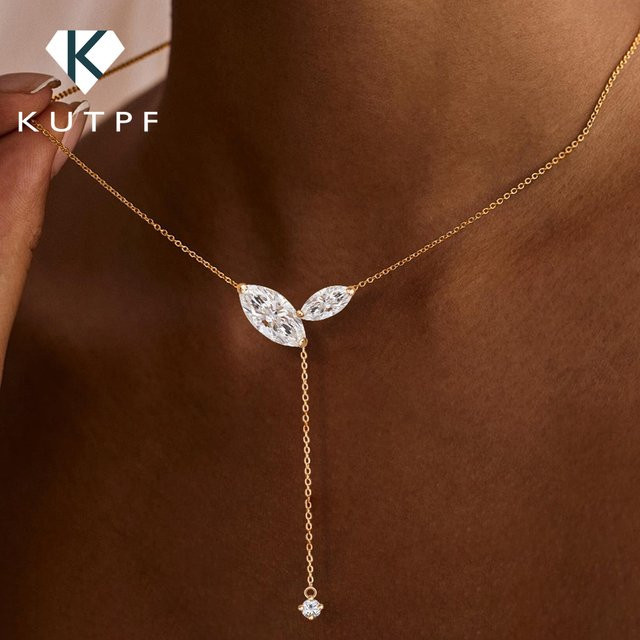 KUTPF Lariat Anhänger Halskette, 925 Silber, Moissanit, Damen - Bild 1