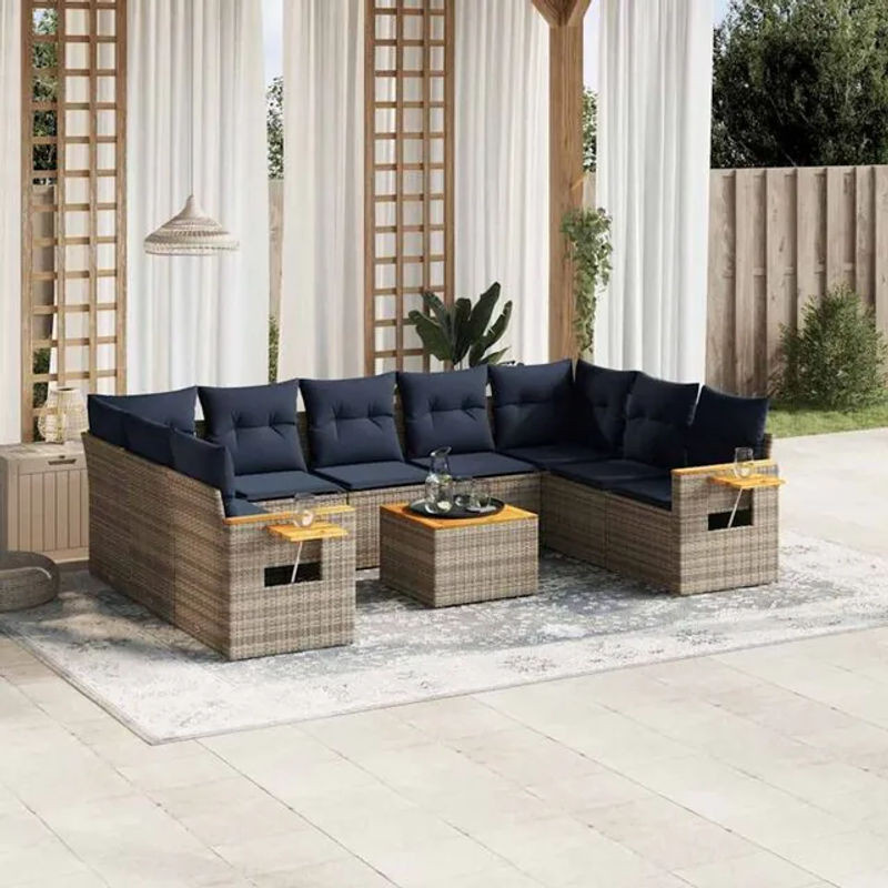 10-teilige moderne Garten-Sofagarnitur mit Kissen aus grauem Polyrattan von vidaxl - Bild 1