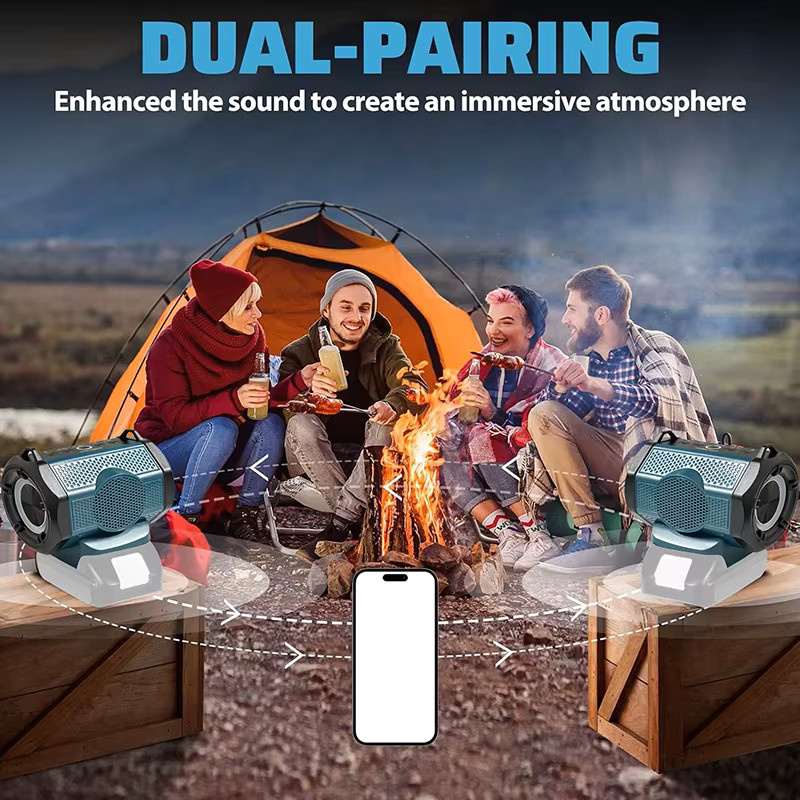 Tragbarer Bluetooth-Subwoofer AyeBeau mit FM-Radio und Bass-Lampe in Blau - Bild 3