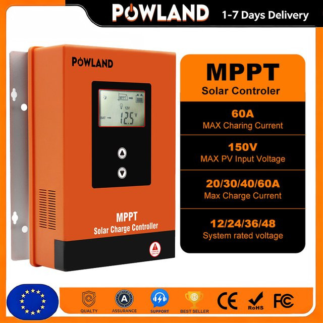 POWLAND MPPT Solar Charge Controller mit LCD Display für Solarmodule und Batterien, Orange - Bild 1