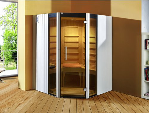 WEKA Infrarotkabine Osby Eck für 3 Personen mit Eckeinstieg und wekaTherm-Flächenstrahler in Weiß - Bild 2