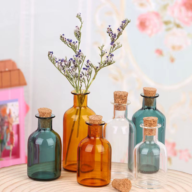 Miniatur Glasflasche im Vintage-Stil mit Korkverschluss, transparent, für Puppenhaus-Dekoration - Bild 3