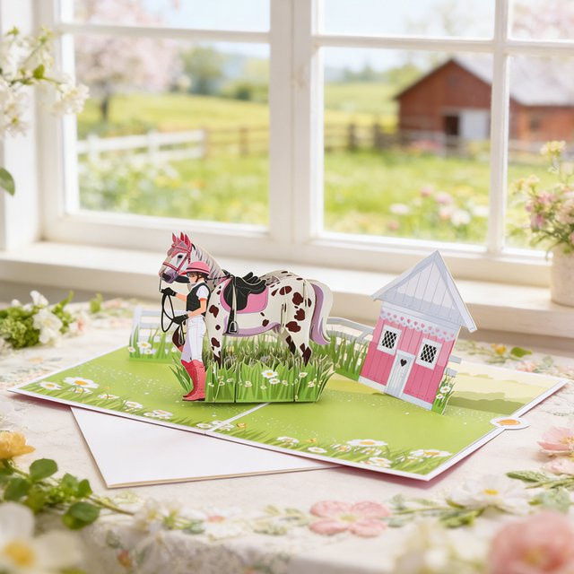 Opjoys 3D-Grußkarte mit Reitsport-Thema in Mehrfarbig aus Papier - Bild 1