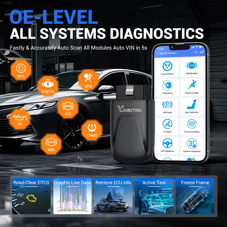 VDIAGTOOL D502 OBD2-Scanner für Ford: Bidirektionales Diagnosegerät mit Alle-Systeme-Diagnose, CANFD und J2534 in Schwarz - Bild 5
