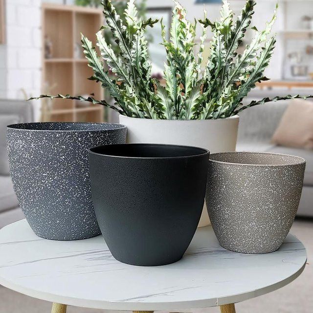 Kreative Mode Blumentopf aus Kunststoff in Weiß im Stein-Look für Sukkulenten und Bonsai - Bild 1