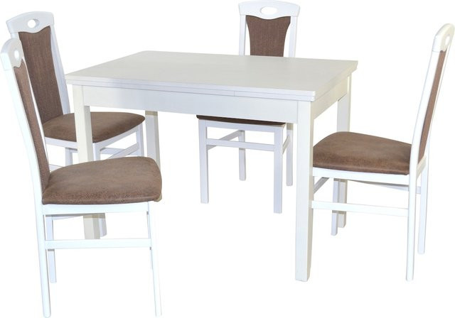 5-teilige Essgruppe Sandra 5 von Möbel direkt online aus weiß lackierter Buche mit Ansteckplatten zum Vergrößern - Bild 1