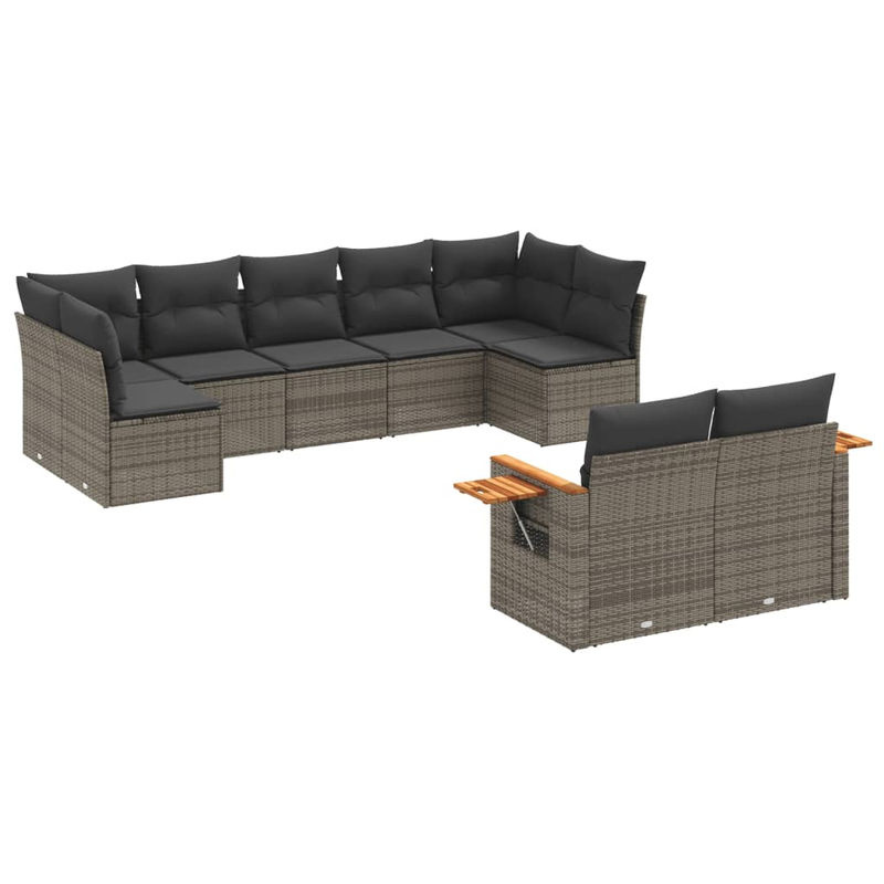 Vidaxl Gartenmöbel-Set aus Polyrattan mit Kissen, 9-teilig, Grau, Modernes Design - Bild 5