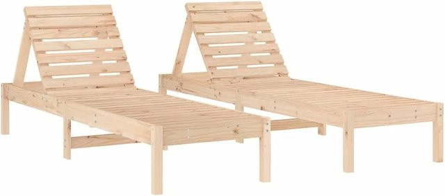 vidaXL Sonnenliegen Set aus Massivholz Kiefer in Braun und Beige, 2 Stück, B/T/H: 199,5 x 60 x 74 cm - Bild 1