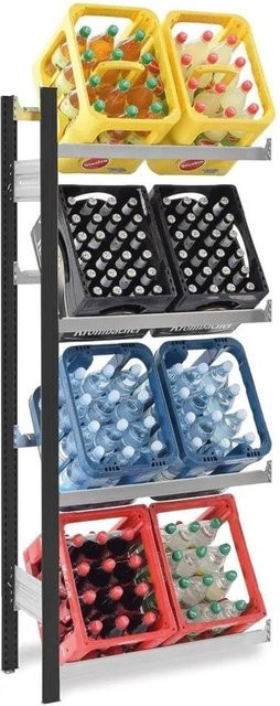 PROREGAL Getränkekistenregal Stecksystem T-Profil in Anthrazit/Verzinkt, 4 Ebenen für 8 Getränkekisten, H x B x T: 175 x 75 x 30 cm, Fachlast 100 kg - Bild 1