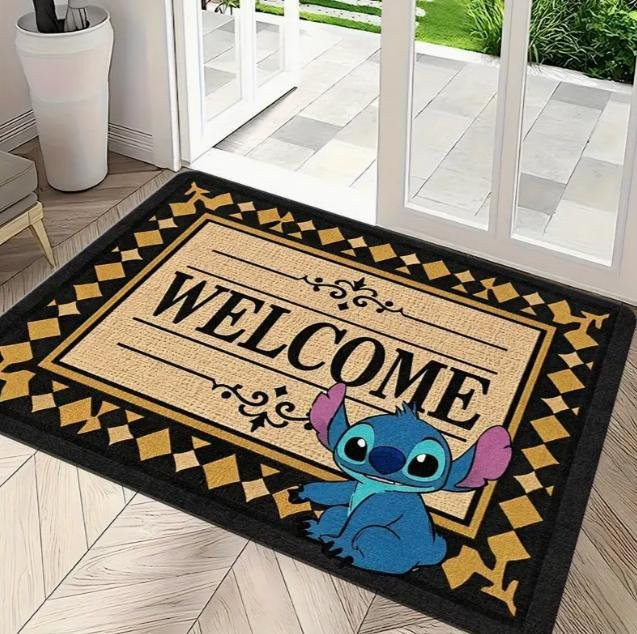 Miniso Stitch The Movie Fußmatte mit Blumendesign, rutschfest und maschinenwaschbar, B/T: 50 x 30 cm, Multicolour - Bild 1