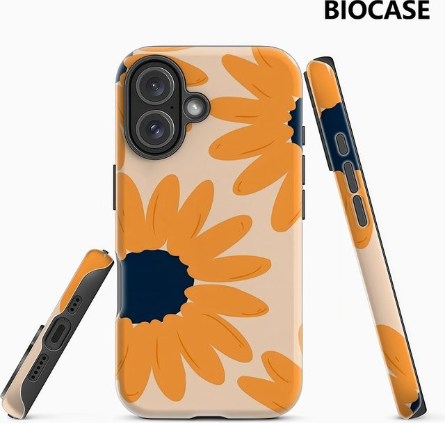 Handyhülle mit Retro Gänseblümchen Design in Orange für Apple iPhone 11 bis iPhone 17 Pro Max Plus mit doppelschichtiger Rückseite - Bild 1