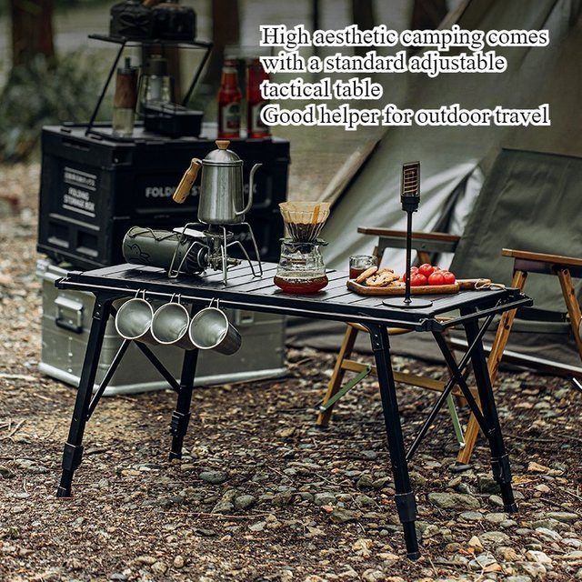 LIUSHADUOLA Outdoor IGT Aluminium-Klapptisch, höhenverstellbarer taktischer Rolltisch für BBQ und Picknick in mattem Design - Bild 1