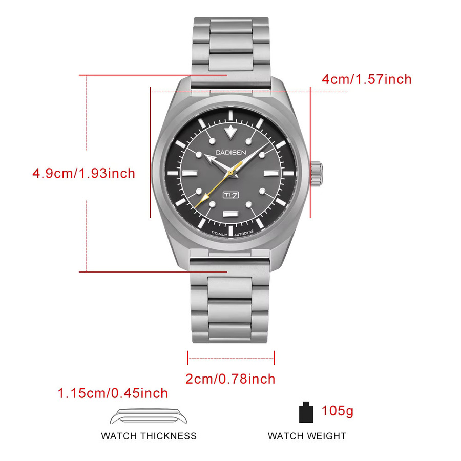 CADISEN Armbanduhr, Automatik, Titanstahl, Edelstahl, grau, Herren - Bild 6