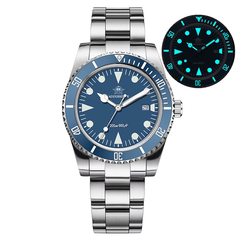 ADDIESDIVE Taucheruhr, Quarz, Edelstahl, Blau, Keramiklünette, Herren - Bild 5
