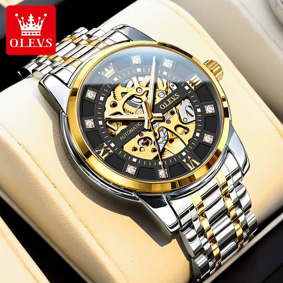 OLEVS Armbanduhr, Automatik, Edelstahl, Bicolor, Schwarz, Herren - Bild 5