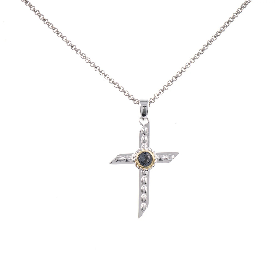 Anhänger Kreuz mit Kette, 925 Silber, teilvergoldet, Zirkonia, Unisex - Bild 1