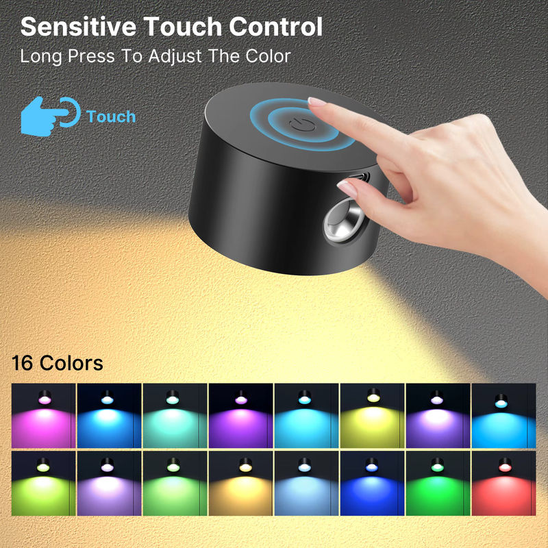 Dimmbare LED-Wandleuchte in Weiß mit 19 RGB-Farben, wiederaufladbare batteriebetriebene Rundleuchte mit Touch-Steuerung, Fernbedienung und 360 Grad Rundumbeleuchtung - Bild 3