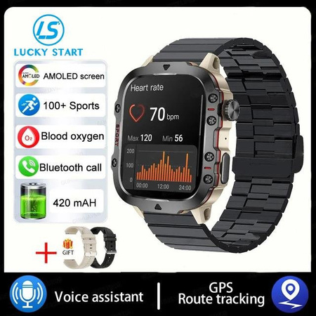 Lucky Start Smartwatch QX11 für Herren in Grey Steel Black mit 3ATM Wasserdichtigkeit, Herzfrequenzmessung und Bluetooth-Anruffunktion