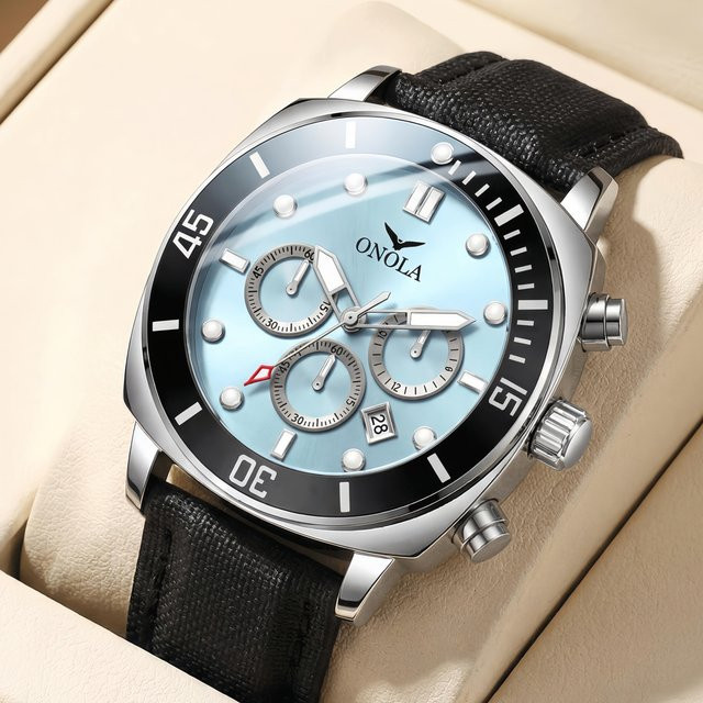 ONOLA Chronograph, Quarz, Blau, Lederarmband, Herren - Bild 1