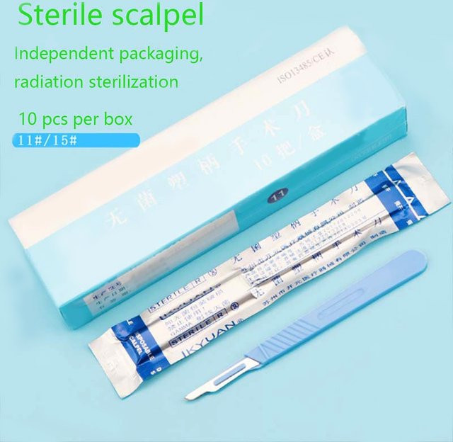 JIANLAI Einweg-Skalpell mit Kunststoffgriff in Blau, steriles chirurgisches Messer Typ 11 und 15 für DIY und Tierchirurgie - Bild 1