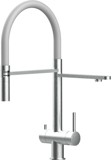 VIZIO Küchenarmatur aus Edelstahl mit 3-Wege-Funktion, 360 Grad schwenkbarem Auslauf und abnehmbarer 2-Strahl Handbrause, gebürstet, Grau/Silber - Bild 1